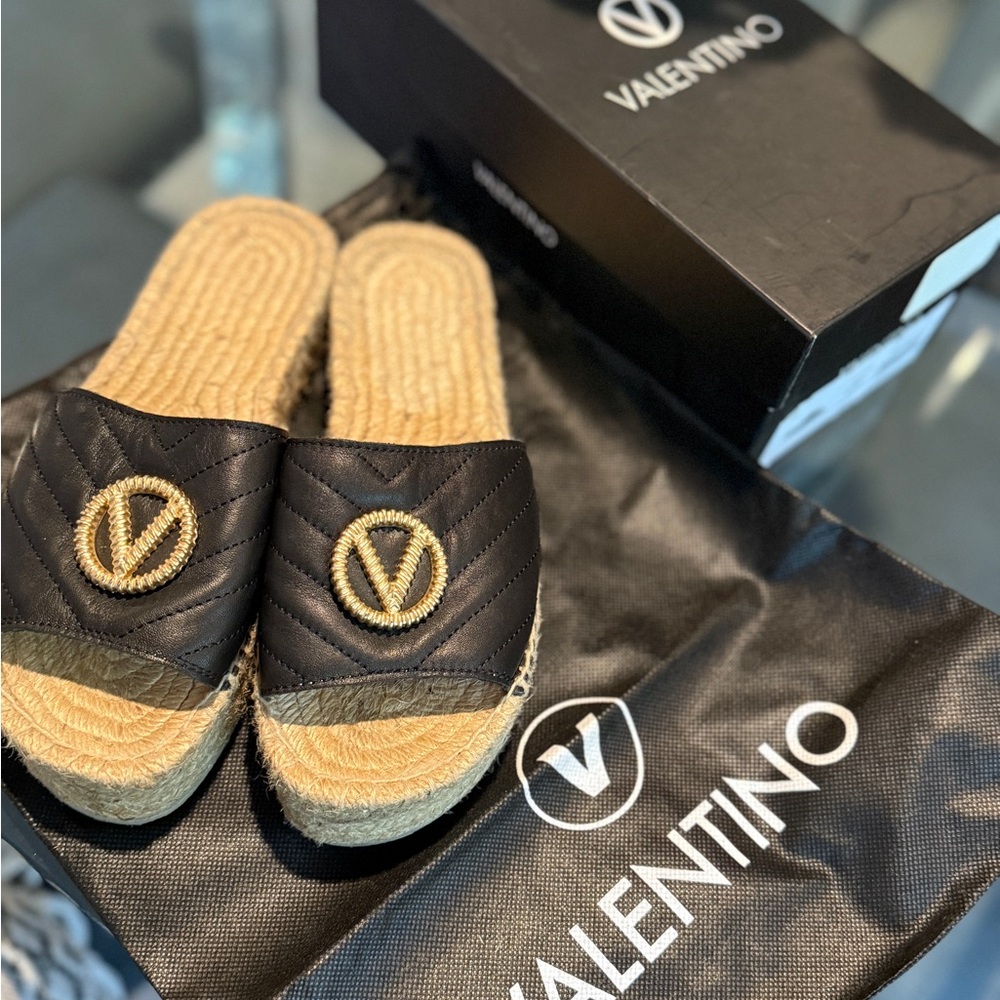 Valentino Quilted Black and Tan Clabee Slides